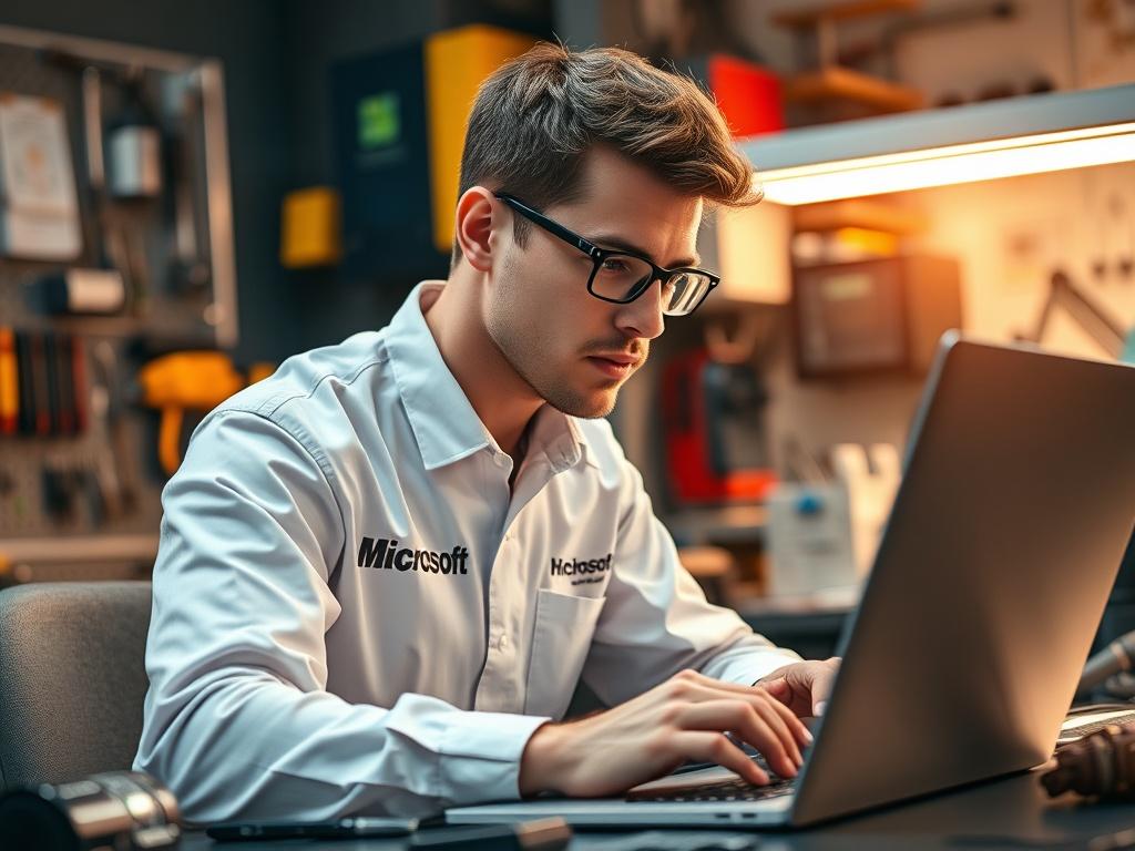 A close up shot of a Microsoft certified technician working