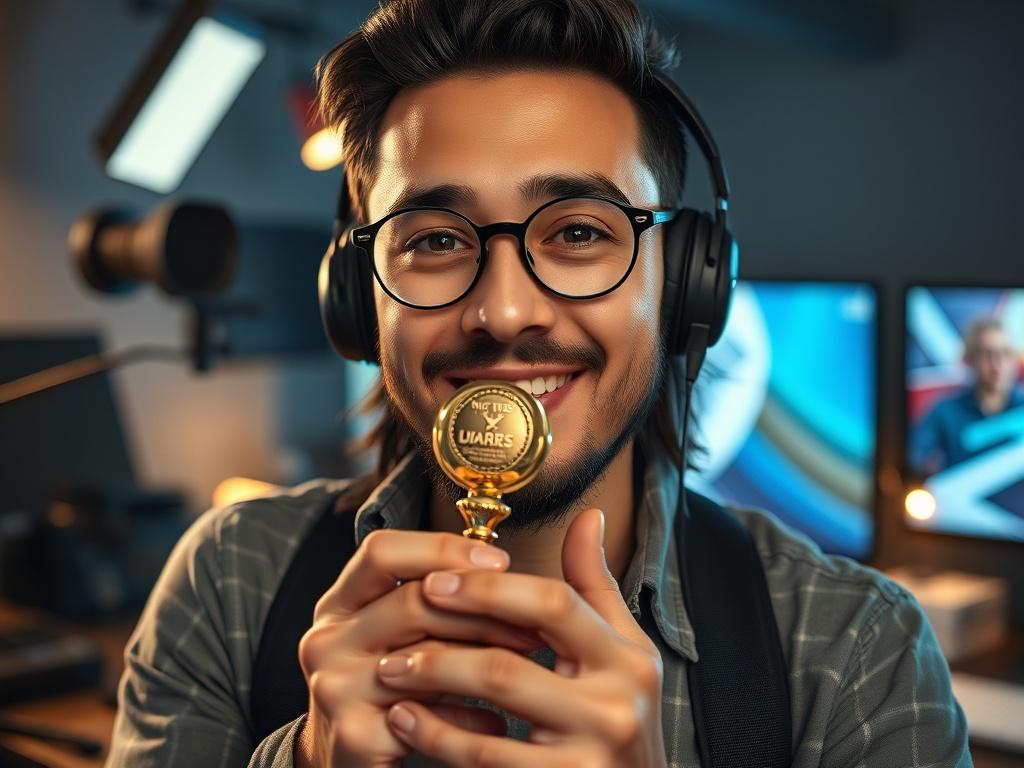 A close up shot of a successful content creator showcasing