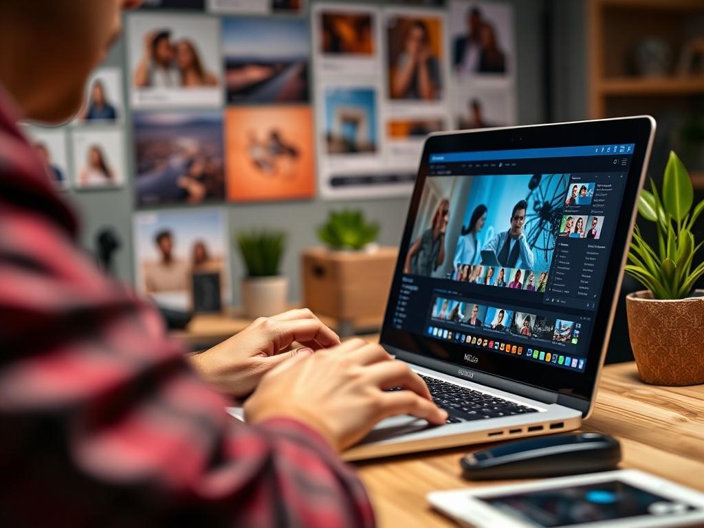 A close up shot of a content creator editing a