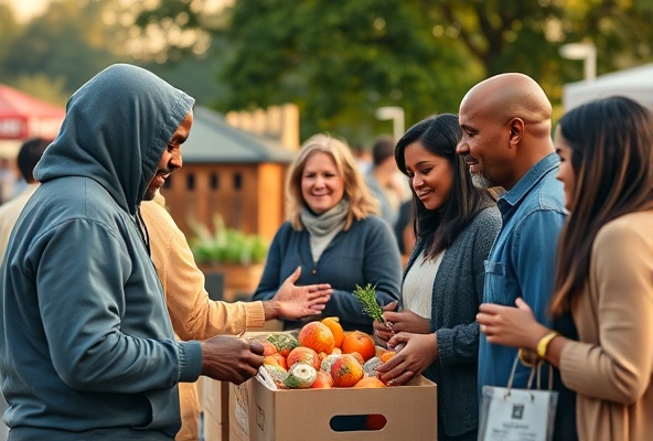 Community Service - volunteers helping people with charitable work