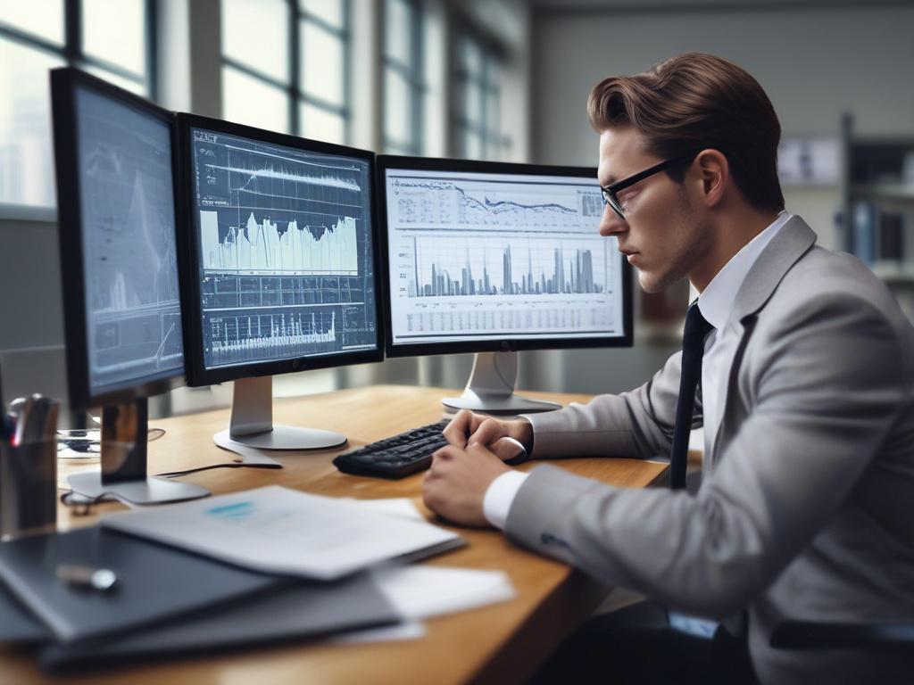 A close up shot of a financial analyst reviewing charts