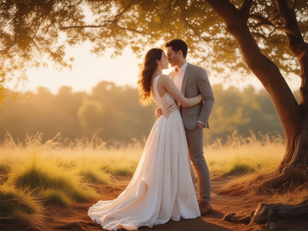 A serene wedding scene capturing a couple in a warm