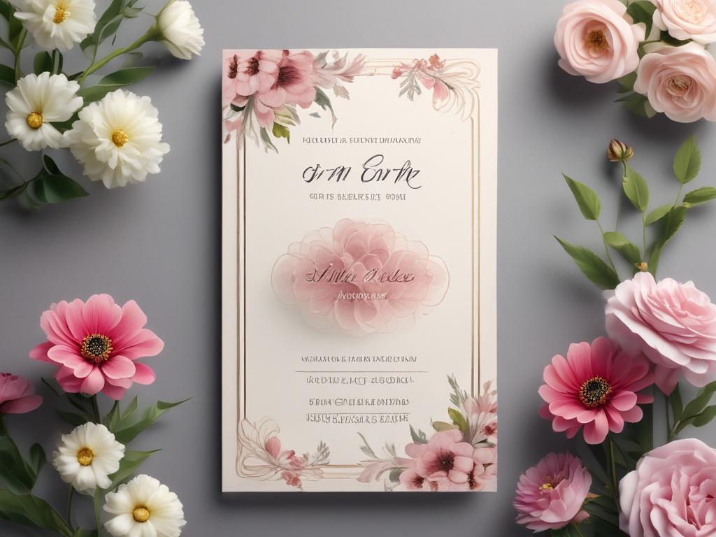 Create a realistic high-resolution photo of a beautifully designed digital invitation displayed on a smartphone screen. The invitation should feature elegant floral elements and a sophisticated color palette that reflects a joyful celebration. The background should be softly blurred to keep the focus on the smartphone and the invitation, evoking a warm and inviting atmosphere. The image should be shot with a 45mm f/1.2 lens for a close-up, hyper-realistic effect, and should include the rgb(50, 170, 39) colo