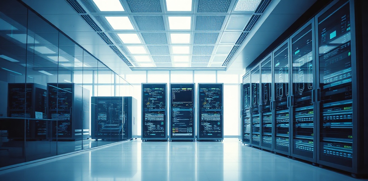 Professional IT services environment with servers and digital elements