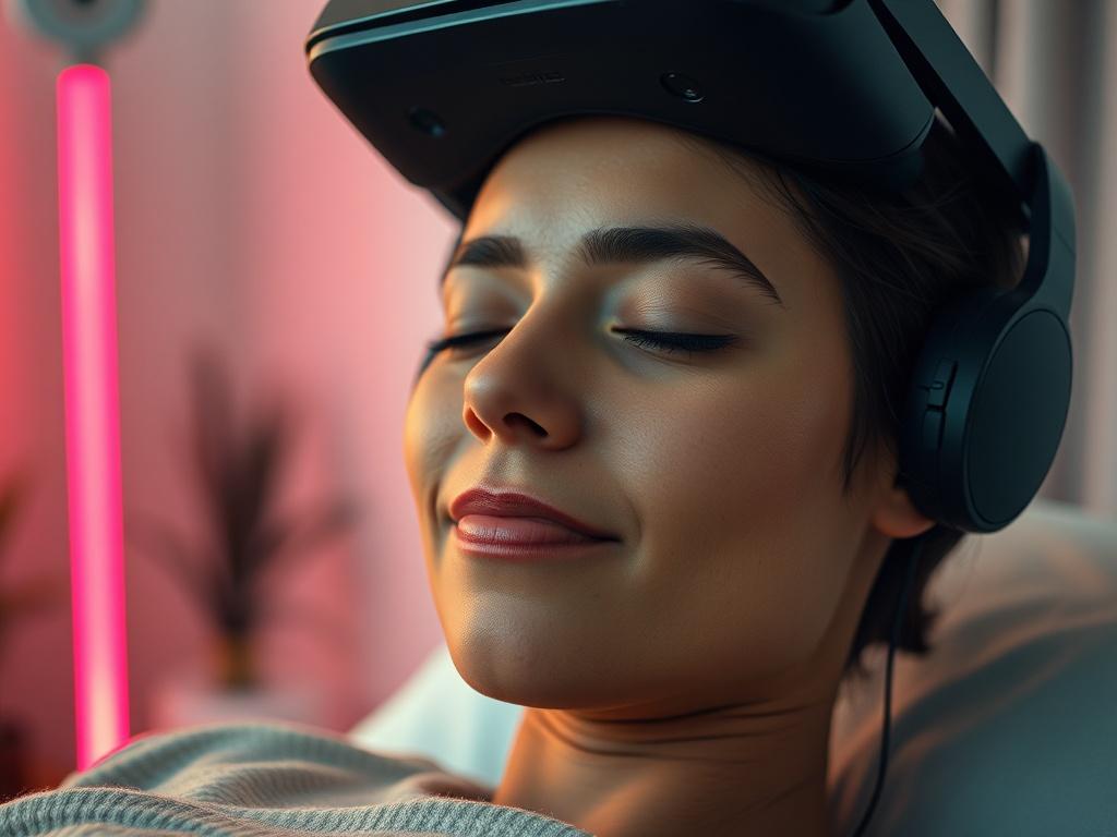 A close up shot of a serene individual experiencing a