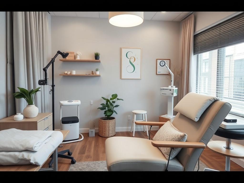 A close up shot of a serene therapy room featuring