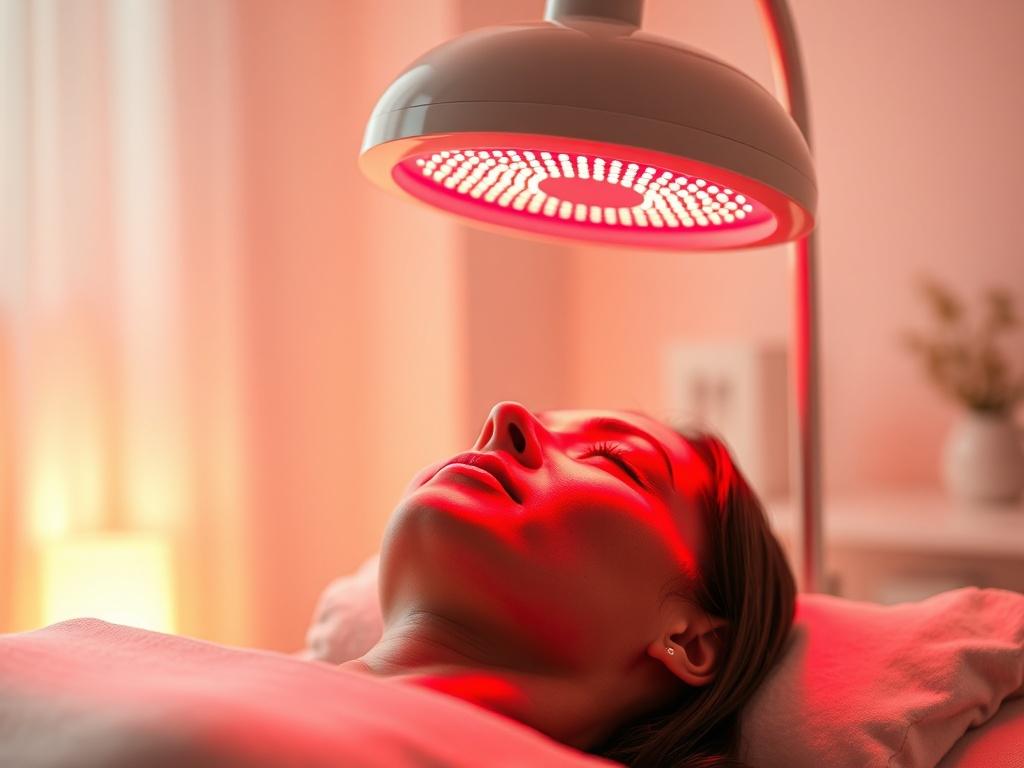 A close up shot of a person receiving red light