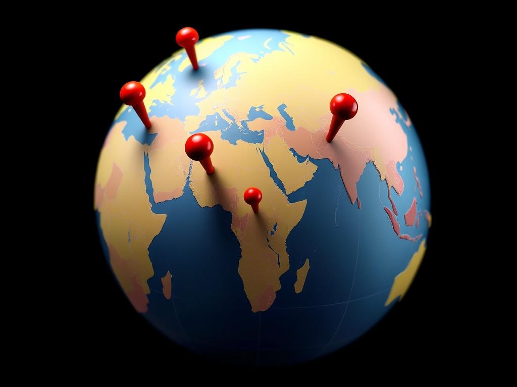 A globe with pins marking different countries, each representing strong network connections. The image conveys a sense of global reach and reliability, emphasizing the theme of connectivity across borders.