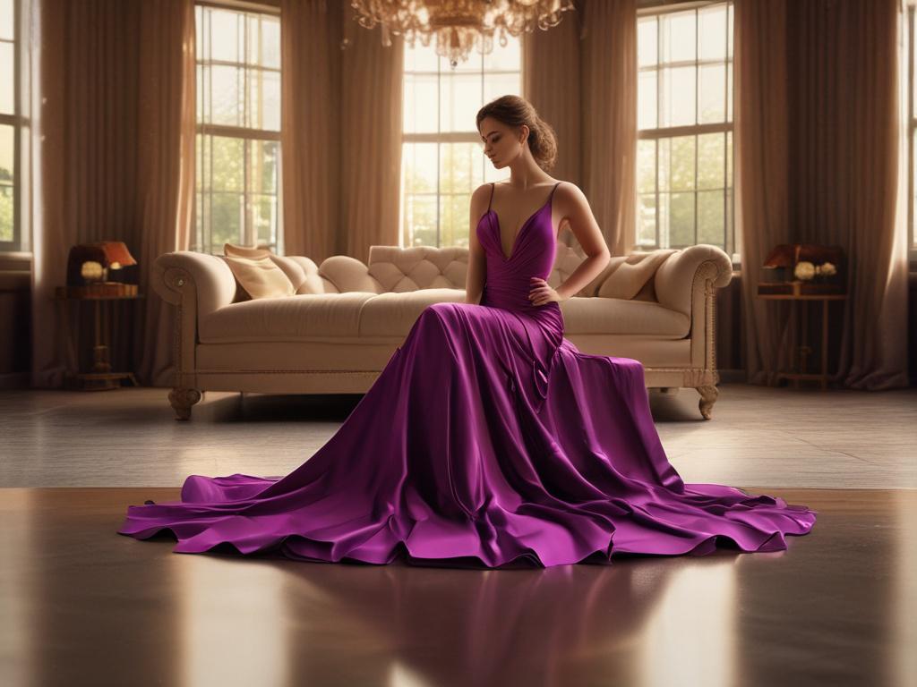 A glamorous female escort in a luxurious setting, softly lit