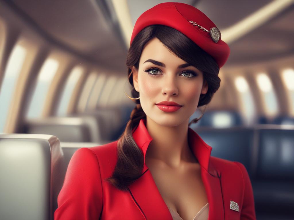 A glamorous air hostess in a chic uniform, exuding confidence