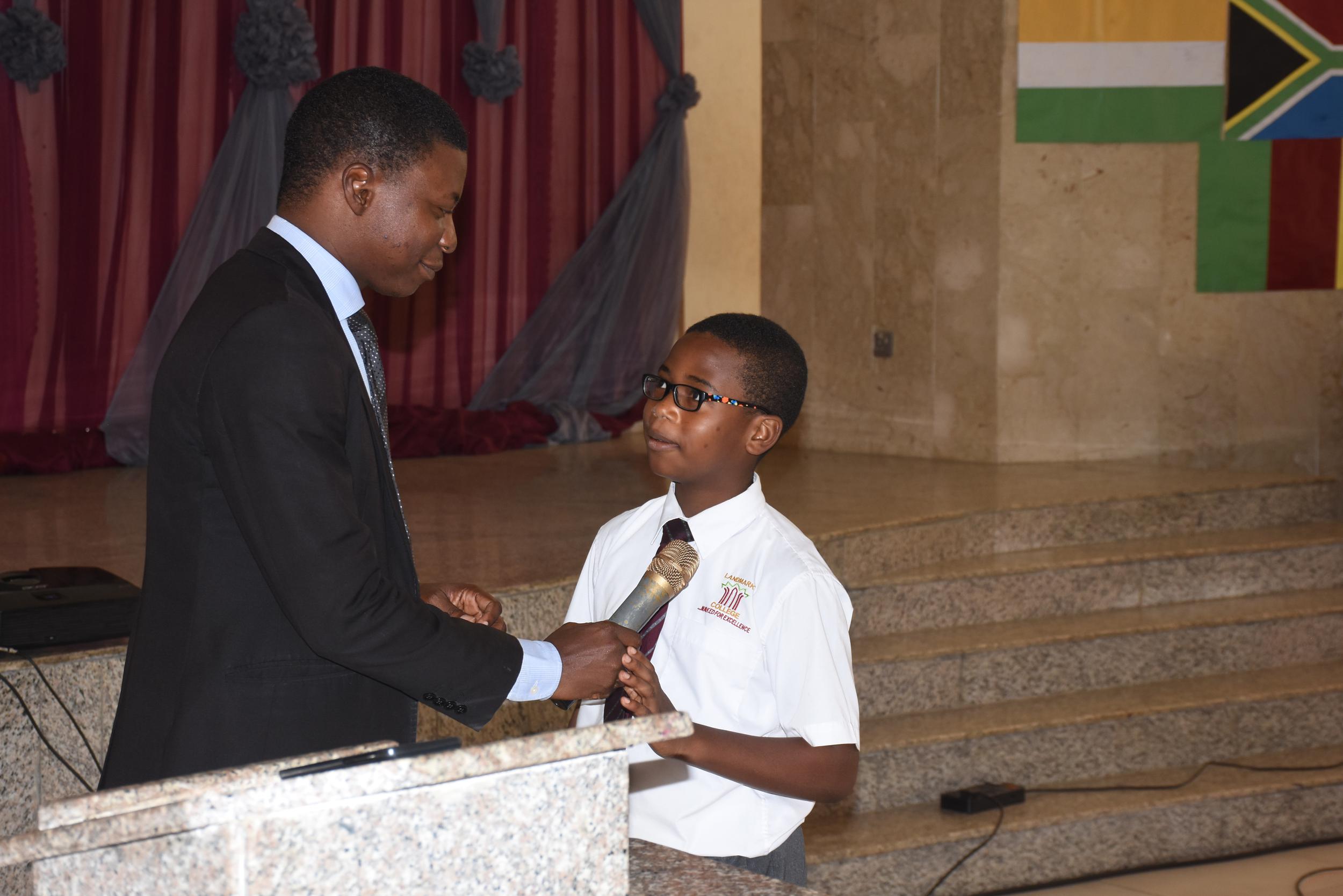 Two students working together.