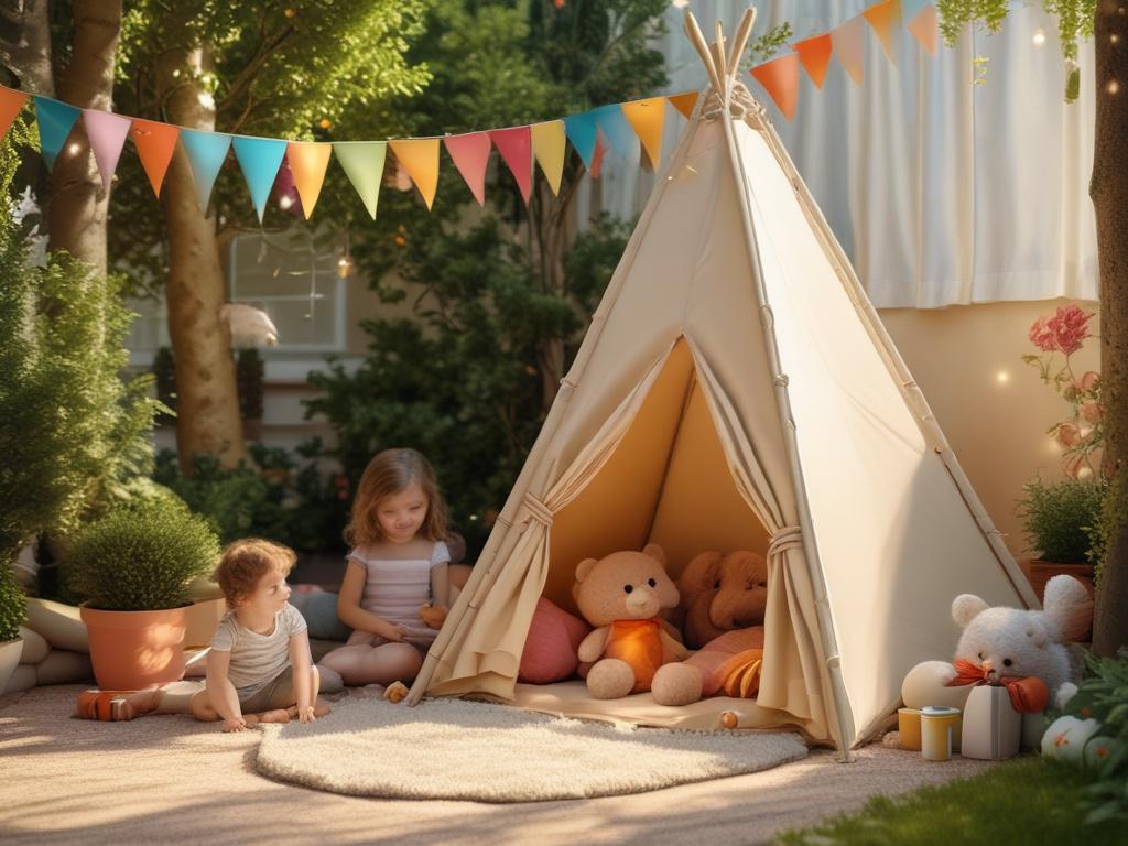 A cheerful kids' play tent set up in a bright,
