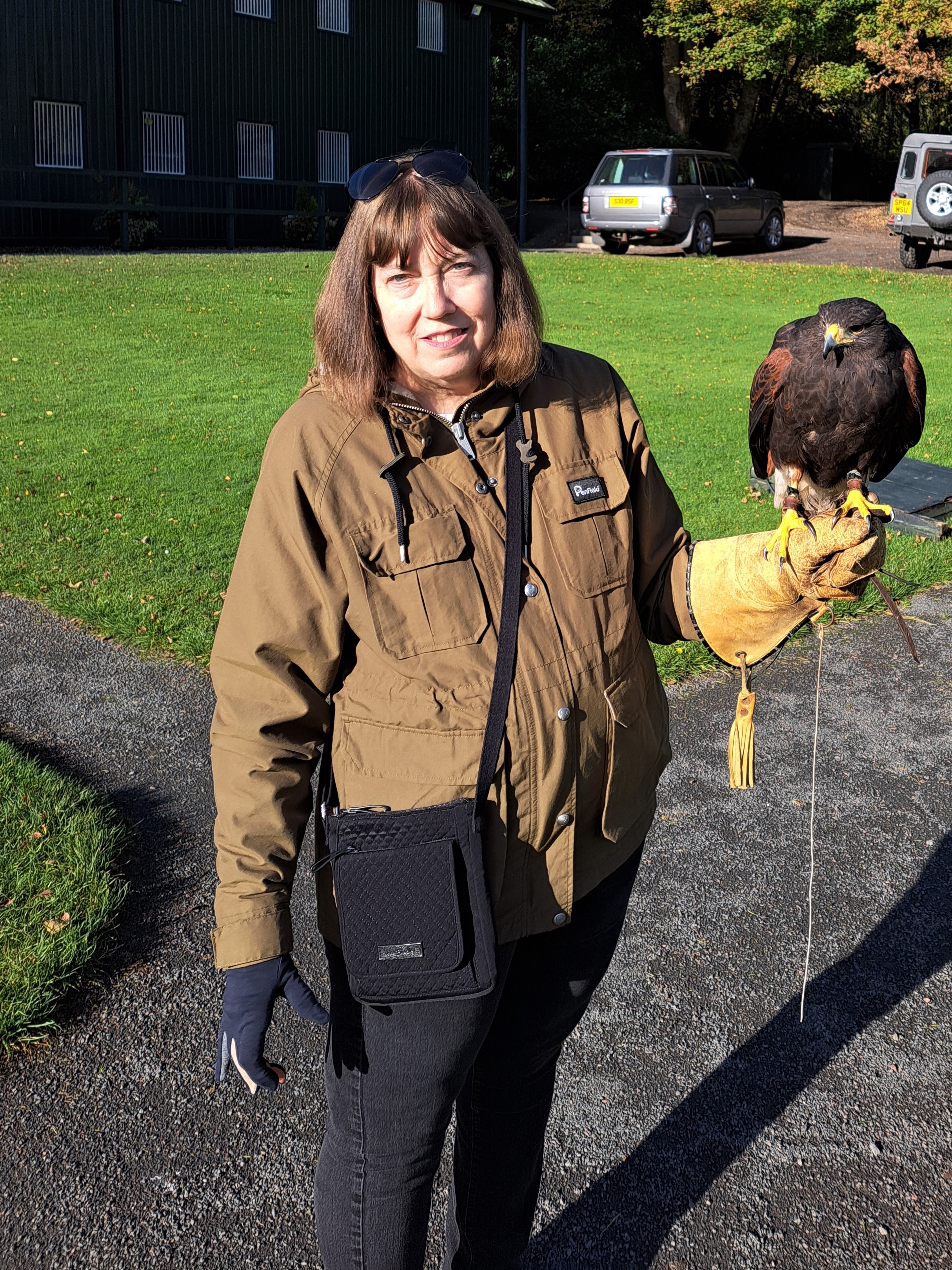 Phyllis holding a hawk