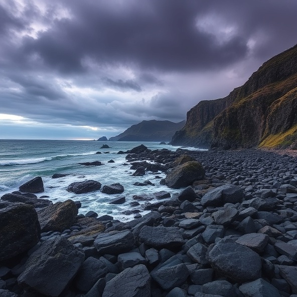 Coastal rocky shoreline with dramatic cliffs
