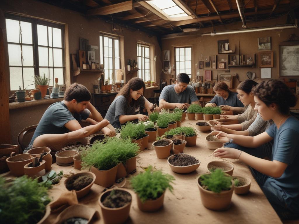 A high resolution, realistic depicting a workshop setting with a