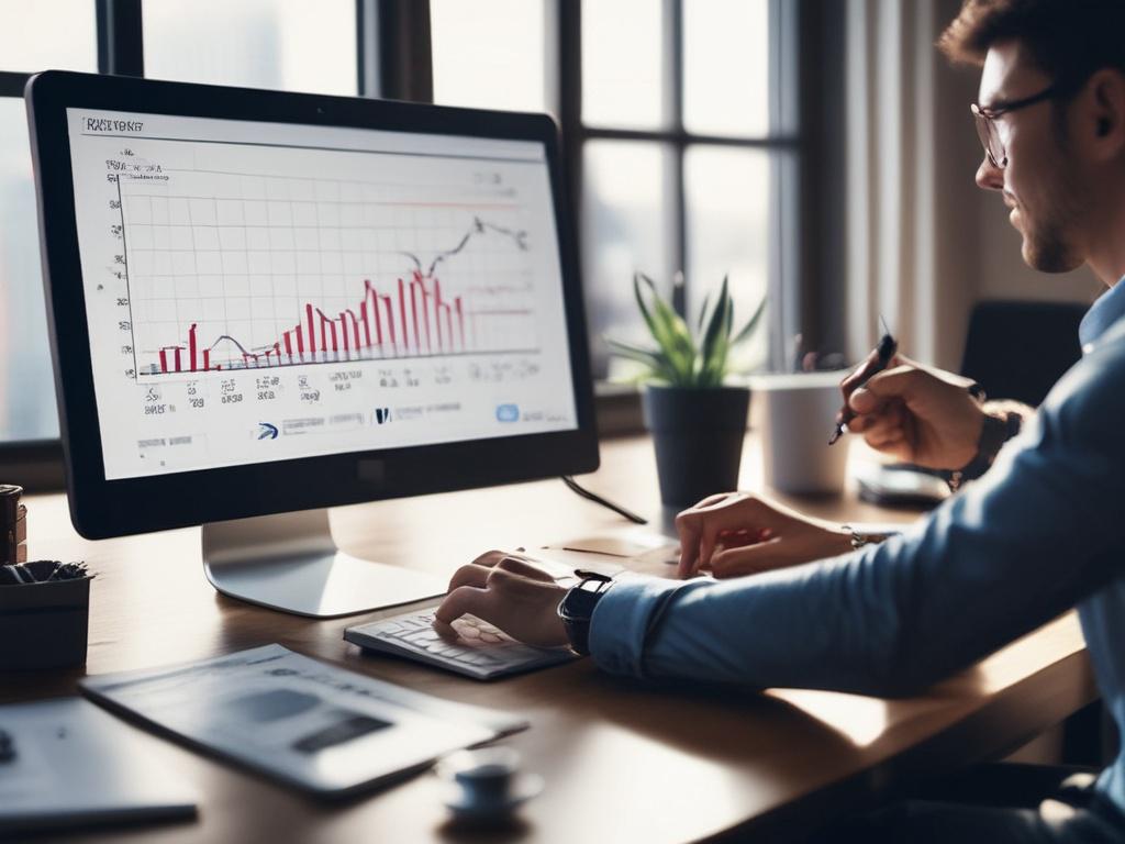 A close-up photo of a digital marketing strategy meeting, featuring charts and graphs on a table, with a modern office background, shot with a 45mm f/1.2 lens.