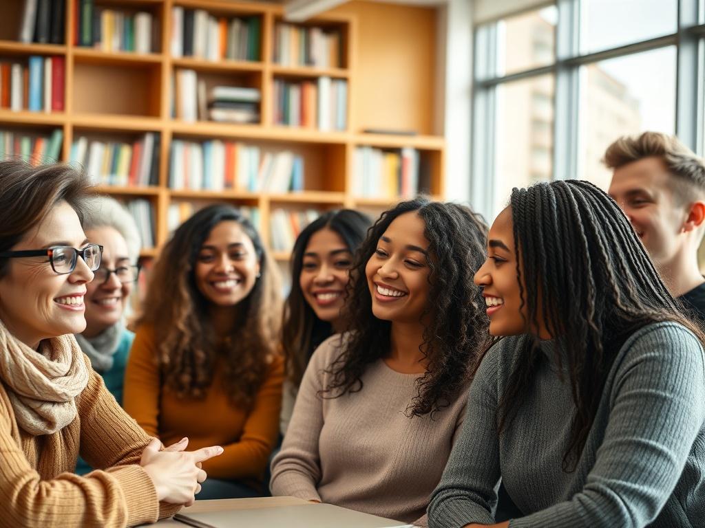 A focused close up of a diverse group of students