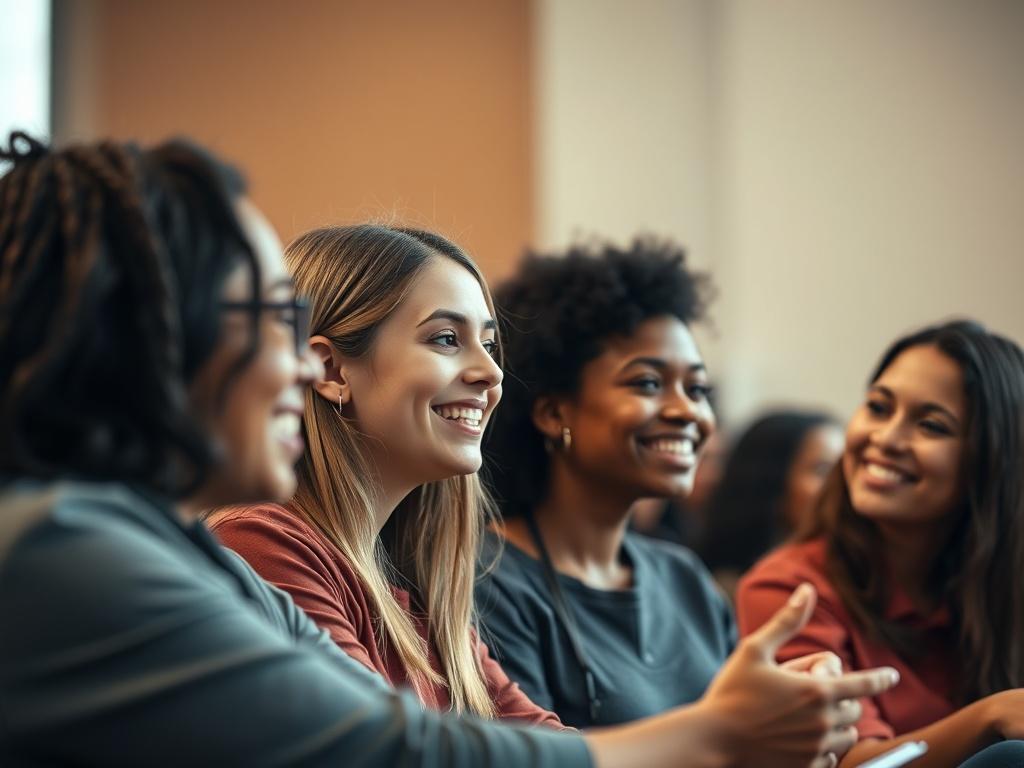 A close up shot of a diverse group of students