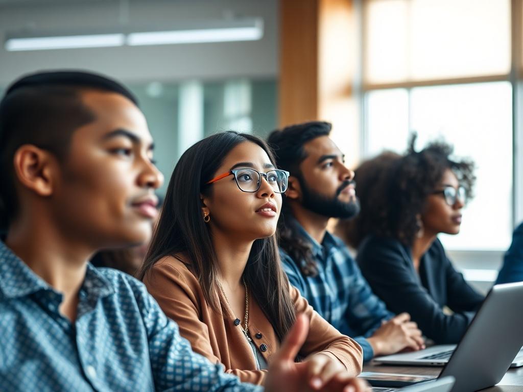 A close up shot of a diverse group of students