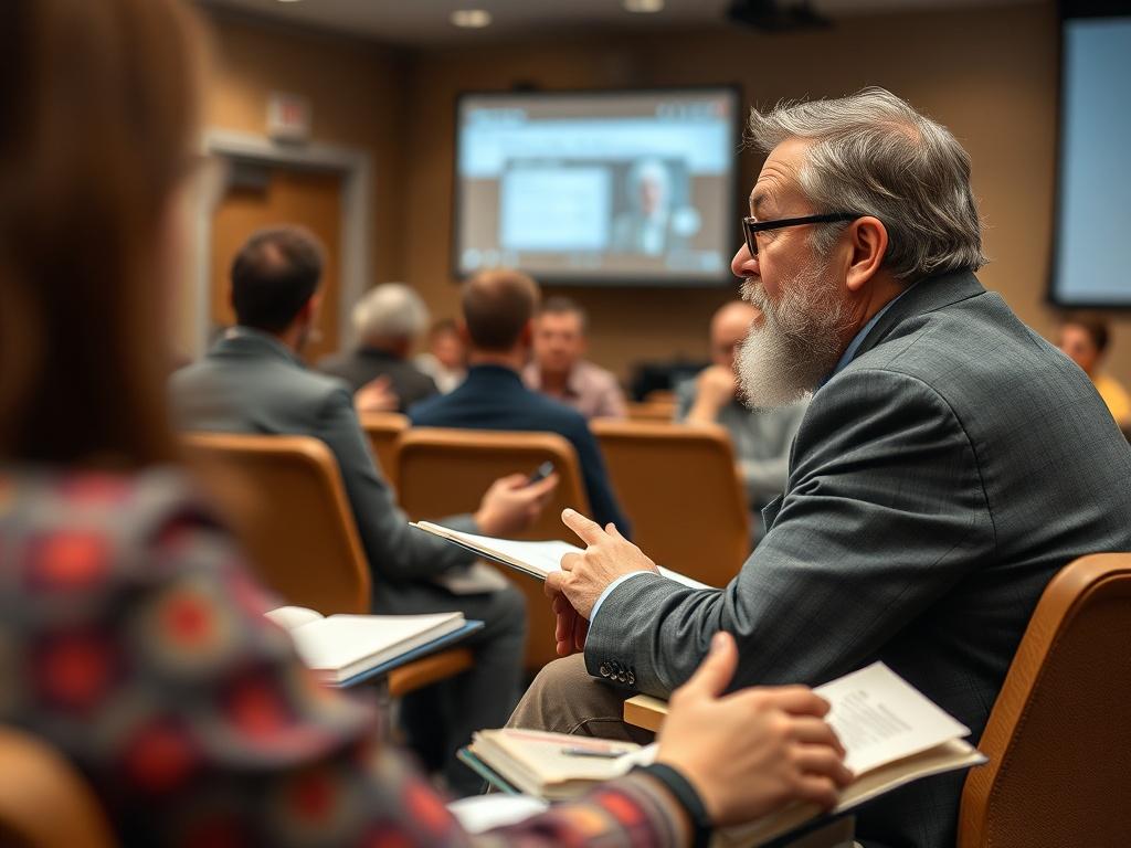A close up shot of a theologian speaking at a