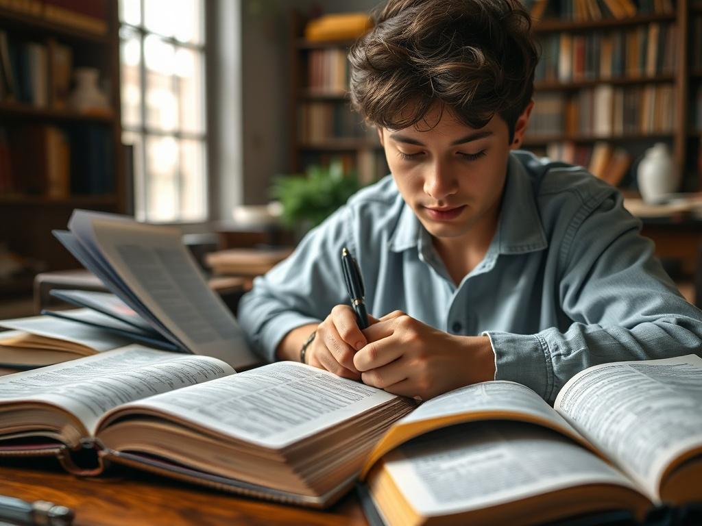 A close up shot of a student surrounded by open