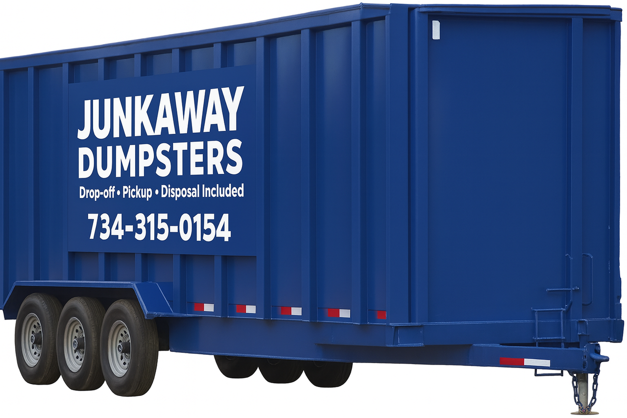Dumpster rental Dearborn MI 10 20 30 yard JunkAway blue dumpster
