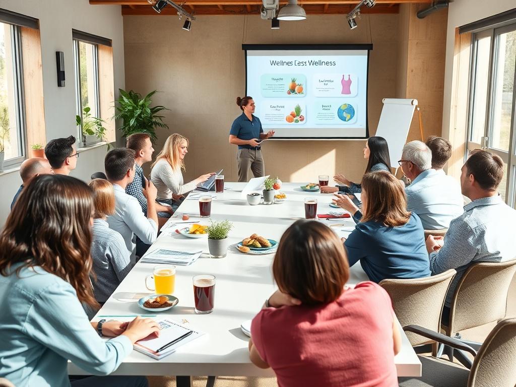 An engaging corporate wellness workshop taking place in a bright
