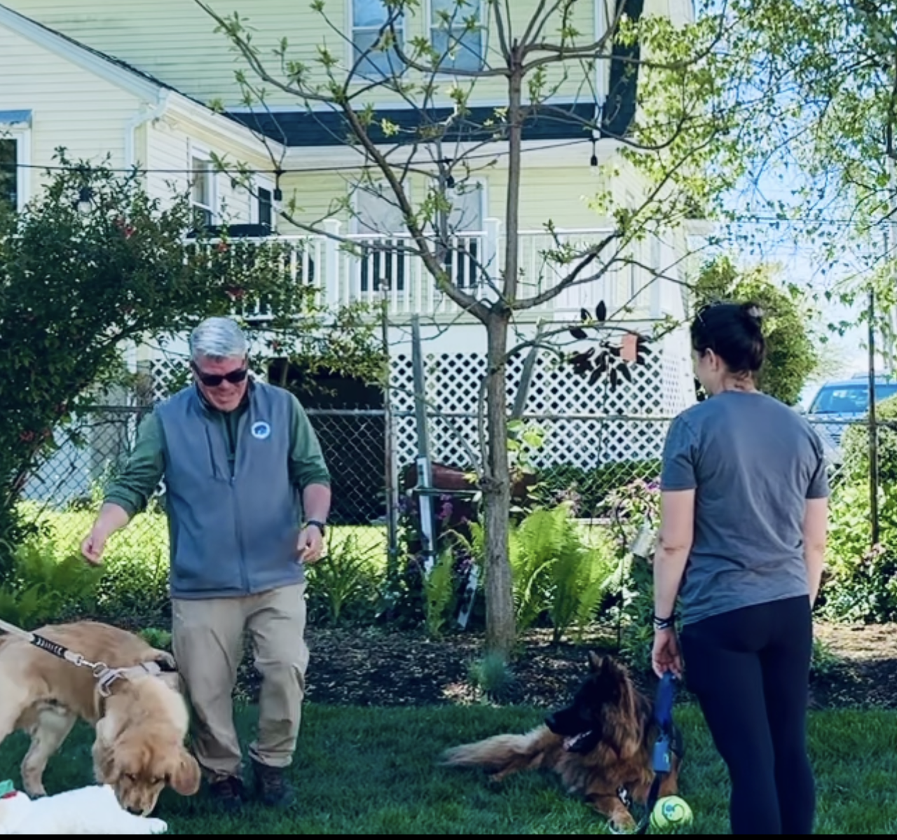 James McQuillan working with a dog and handler during a real-life training session