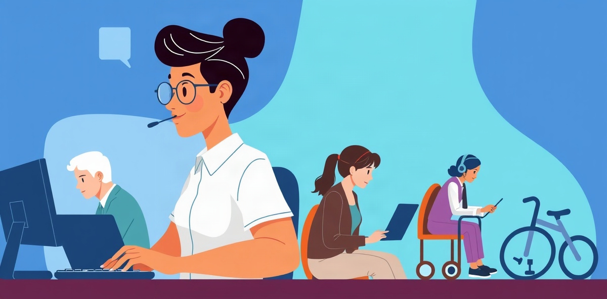 Diverse people using different devices and assistive technologies for web accessibility
