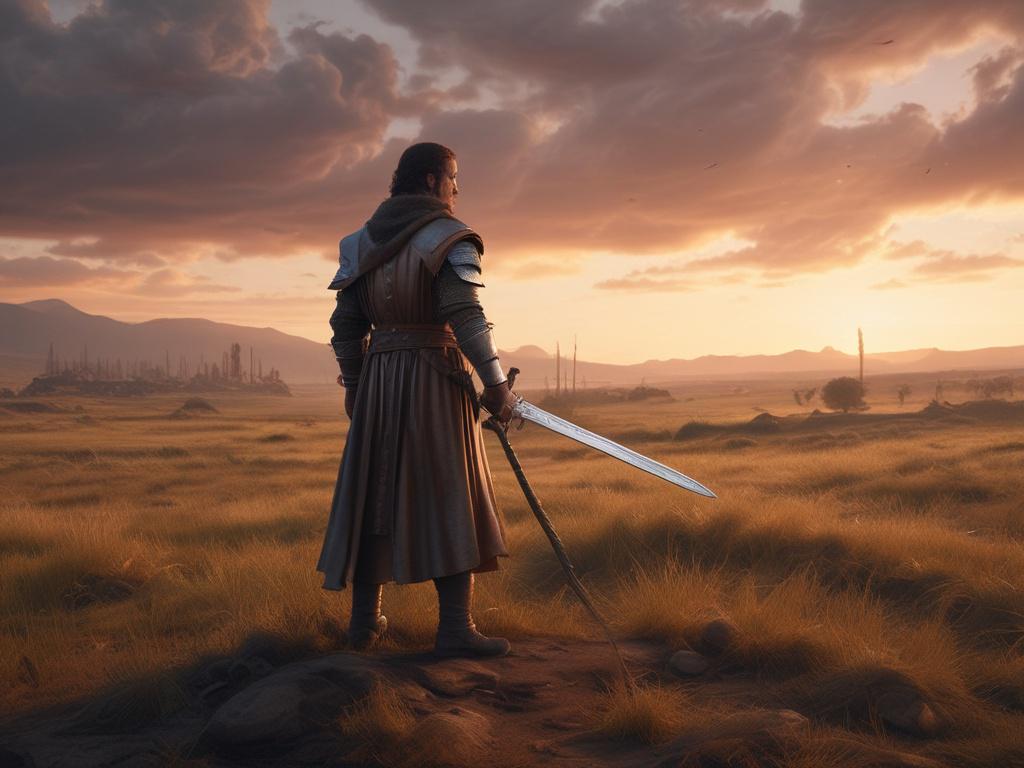 Create a high resolution image of an ancient battlefield at