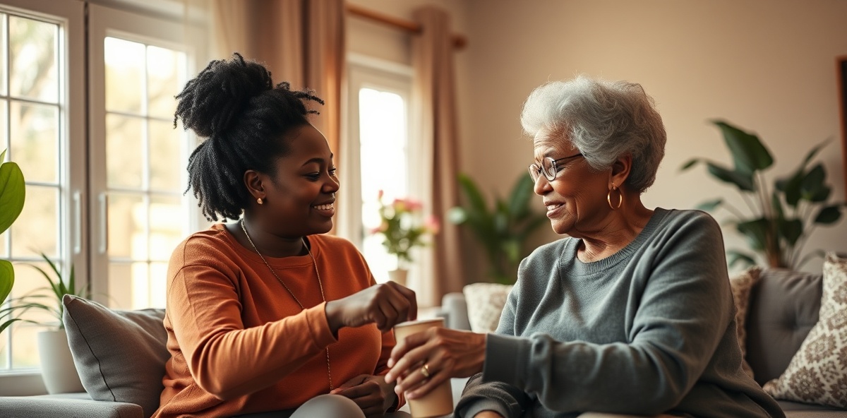 Caregiver assisting elderly client
