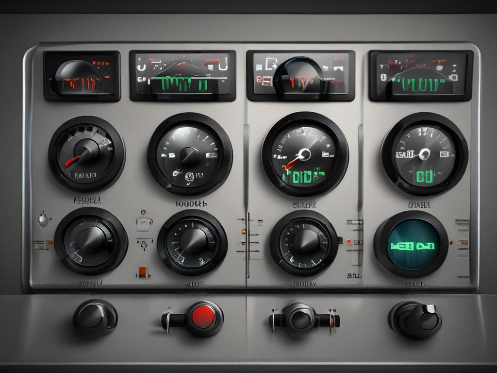 A high-resolution image of a custom UL 508A-certified control panel, featuring a variety of switches, gauges, and digital displays, set against a softly blurred workshop background. The focus is on the details of the panel, emphasizing its craftsmanship and compliance certifications.