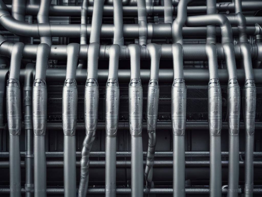 A detailed close-up shot of a heat trace system installed in an industrial setting, showcasing the wiring and components that ensure temperature regulation. The focus is on the intricate design and functionality of the system, with a softly blurred background that captures the industrial environment. The image is rendered in high-resolution, styled as if shot with a 45mm f/1.2 lens, incorporating the primary color rgb(255, 42, 6) subtly in the composition.