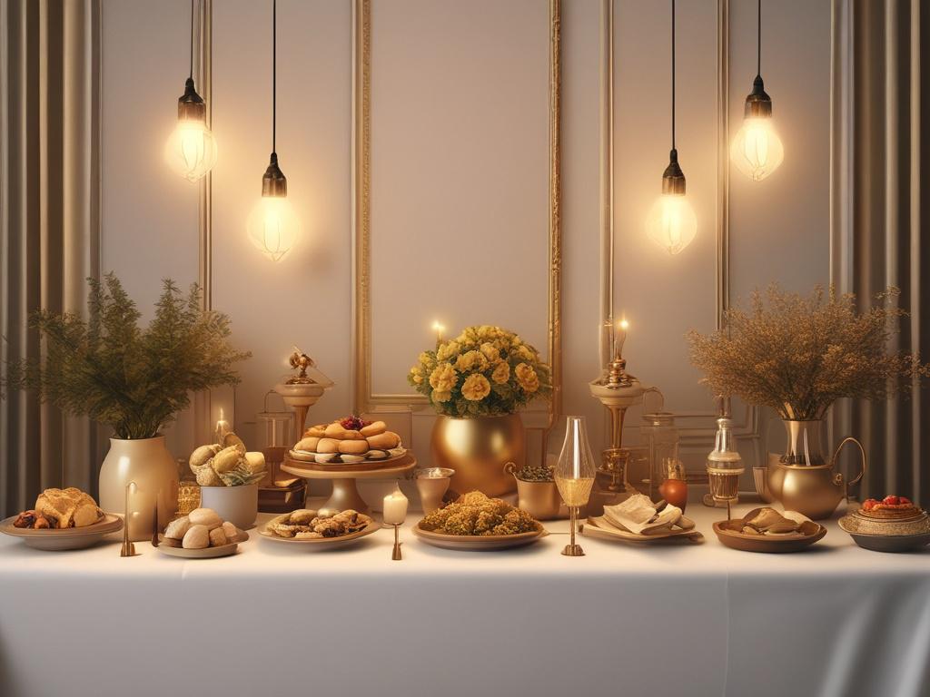 a beautifully arranged buffet table with a variety of dishes,
