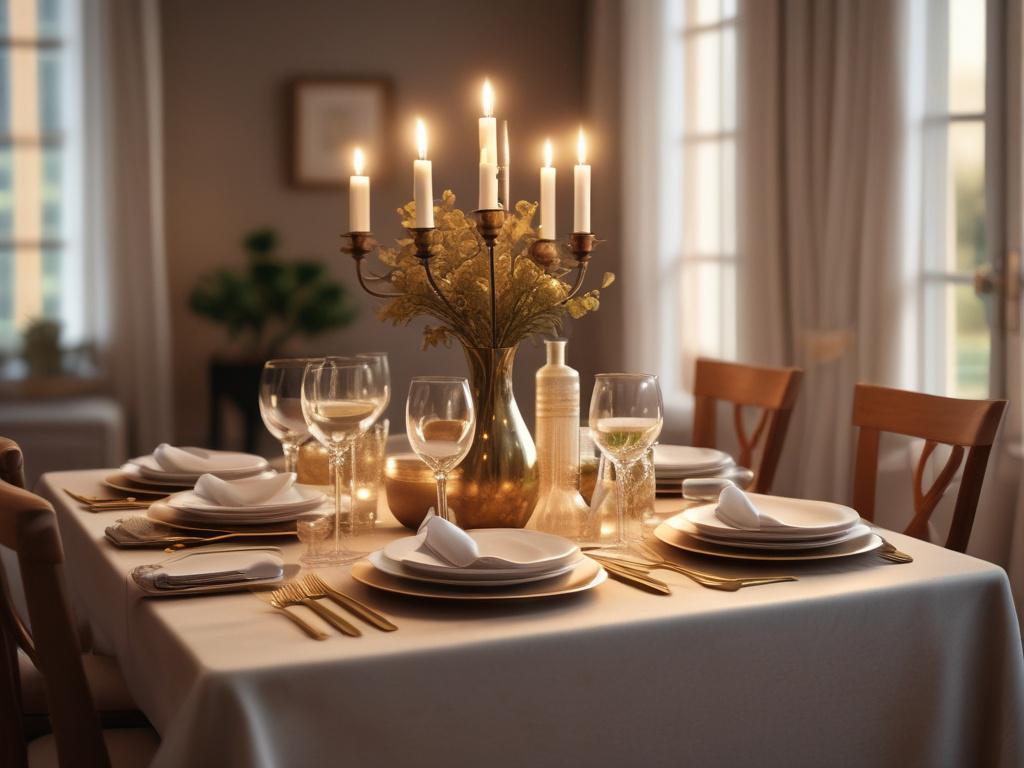 an elegant dining table set for a private dinner, soft