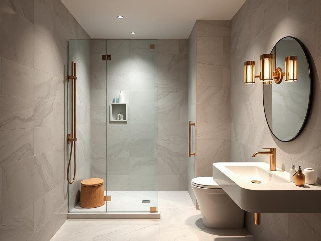 A stunning bathroom renovation featuring a walk in shower, elegant