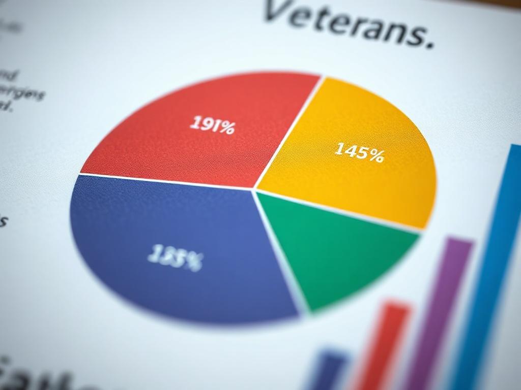 A close-up shot of a pie chart displaying fund allocation for veterans' services, illustrating transparency and impact. The background should be softly blurred, ensuring focus remains on the chart. The colors should harmonize with rgb(193, 153, 87), symbolizing clarity and commitment.