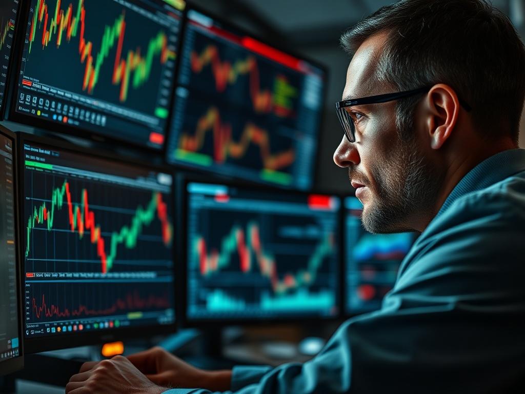 A hyper realistic close up of a financial analyst studying