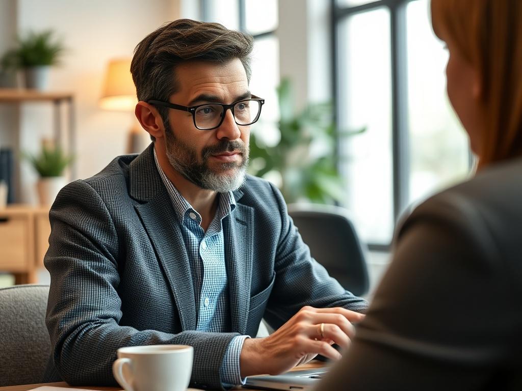 A close up shot of a financial advisor engaging in
