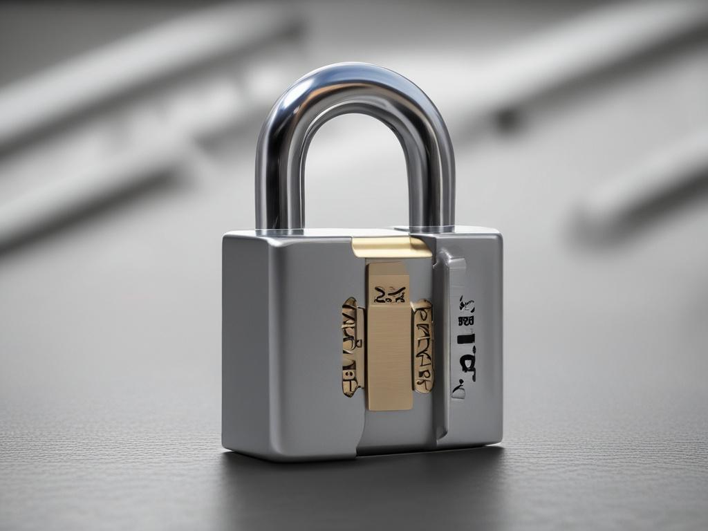 Create a high-resolution close-up shot of a secure padlock symbolizing data protection. The padlock should be shiny and detailed, reflecting a sense of security and confidentiality. The background should be softly blurred to emphasize the padlock, utilizing a color palette that includes shades of green to complement the primary color rgb(50, 170, 39). The lighting should be bright, highlighting the metallic texture of the padlock.