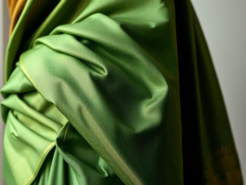 A close up view of a beautifully prepleated saree, showcasing