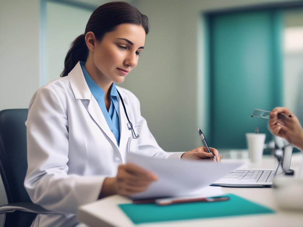 A close up image of a healthcare professional consulting with