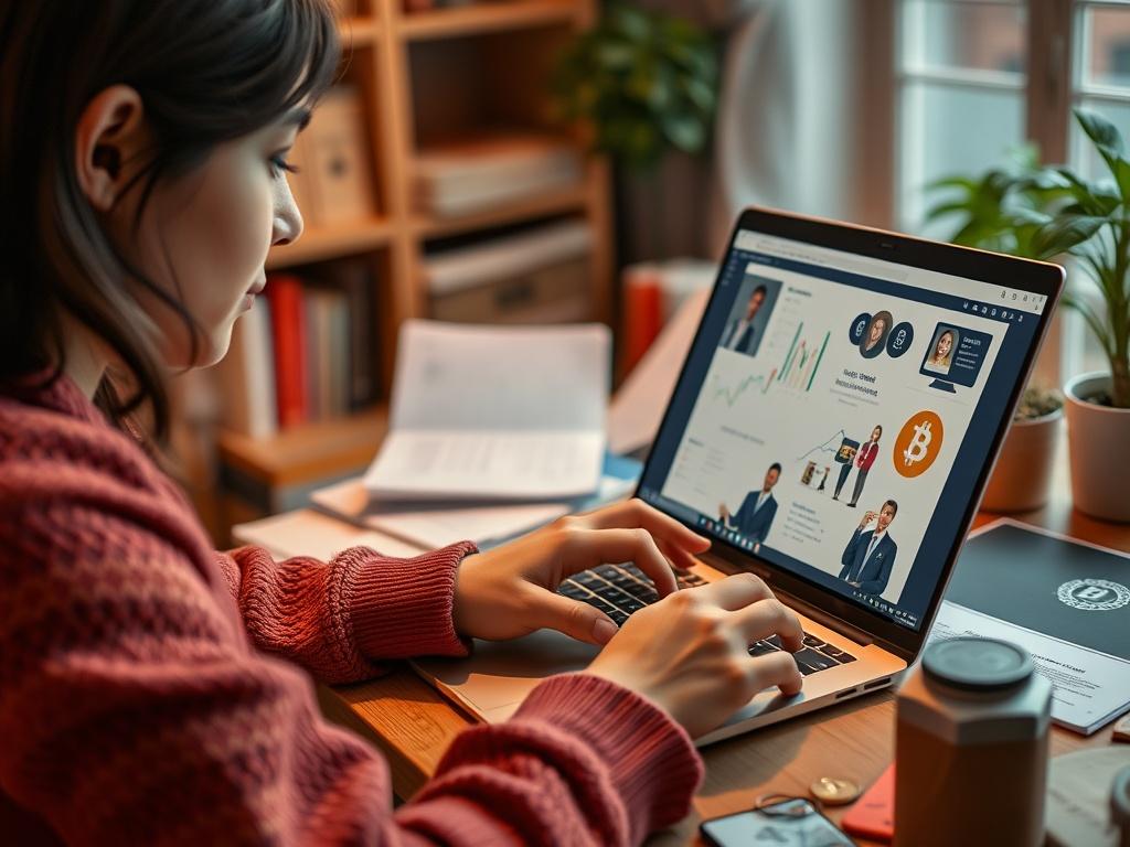 A close up shot of a beginner learning about cryptocurrency