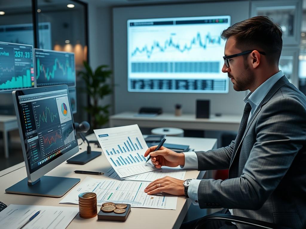 A close up shot of a financial advisor analyzing a
