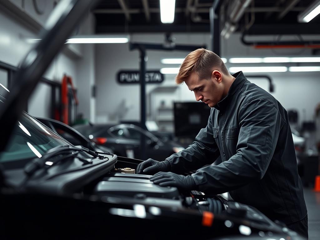 A realistic high resolution of a professional auto technician working
