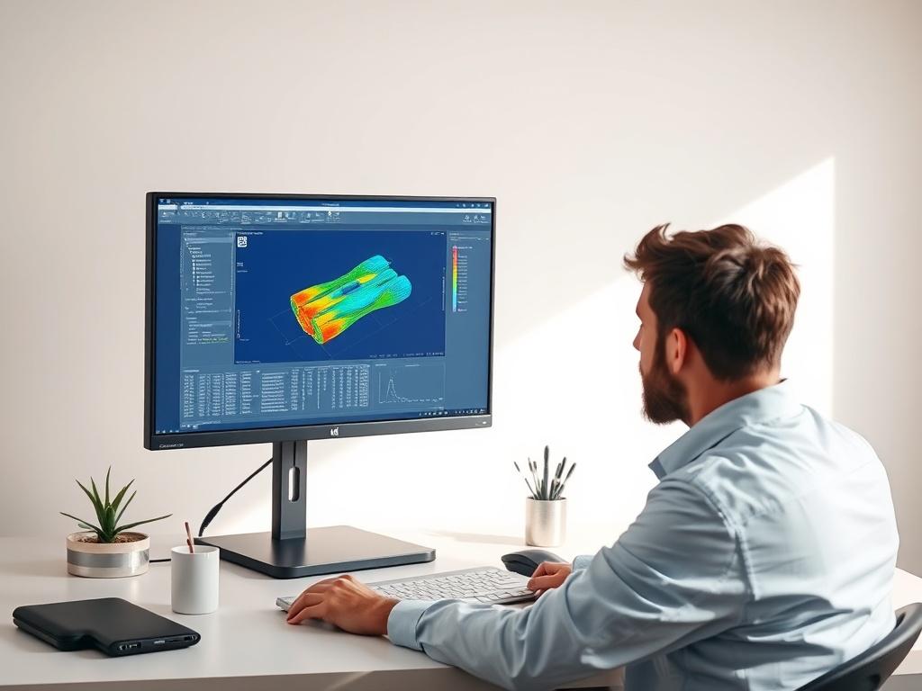 A realistic high resolution showcasing a professional engineer analyzing a