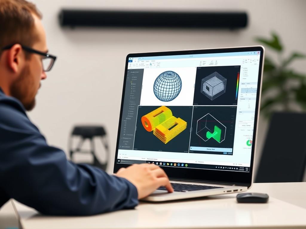 A realistic high resolution of an engineer reviewing FEM simulation