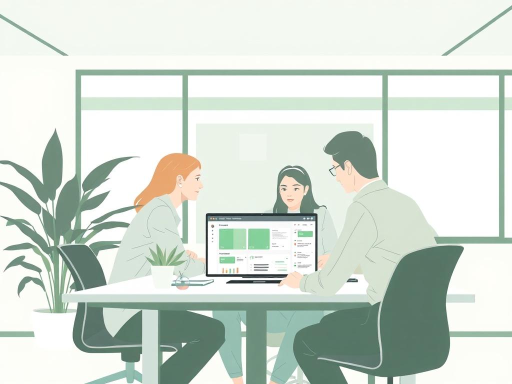 A realistic high resolution illustrating a modern office environment with