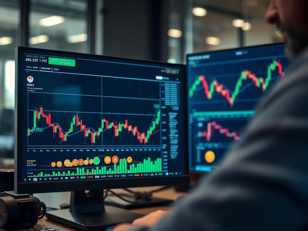 A close up shot of a person analyzing cryptocurrency charts