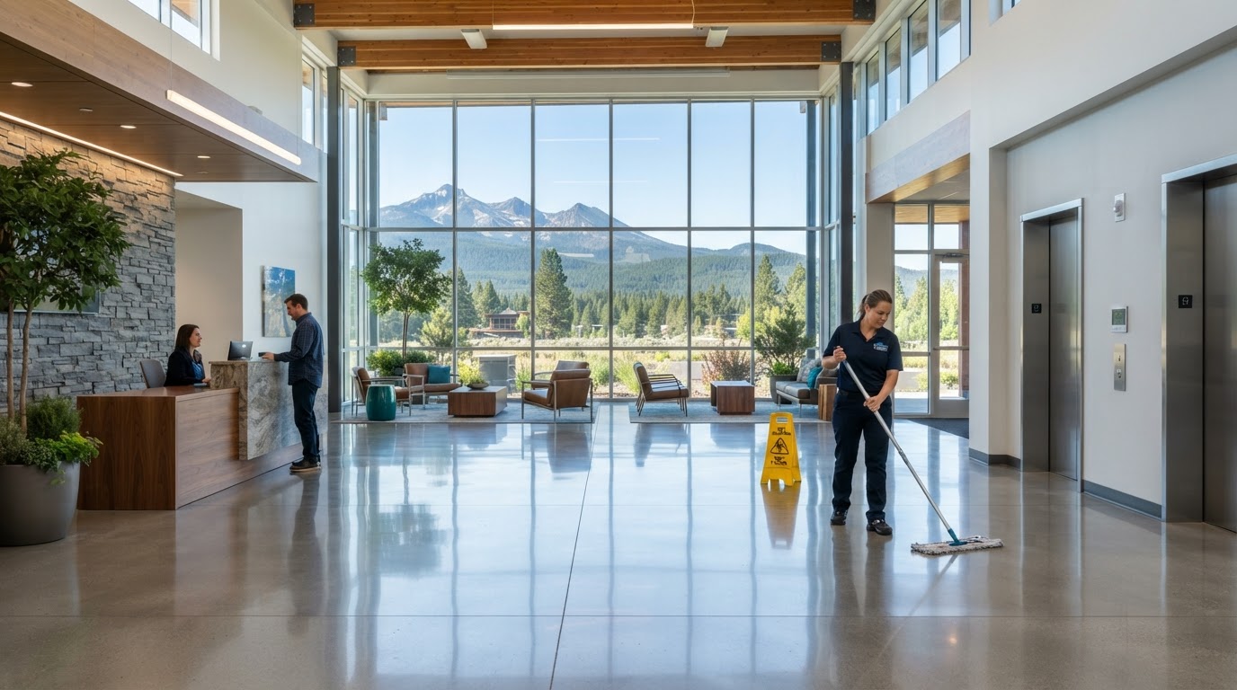 Freshly cleaned commercial office lobby maintained by Clean Service in Bend, Oregon